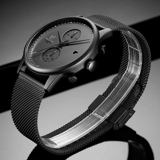 AIKON Tide Black Ultra Slim Watch with Chronograph