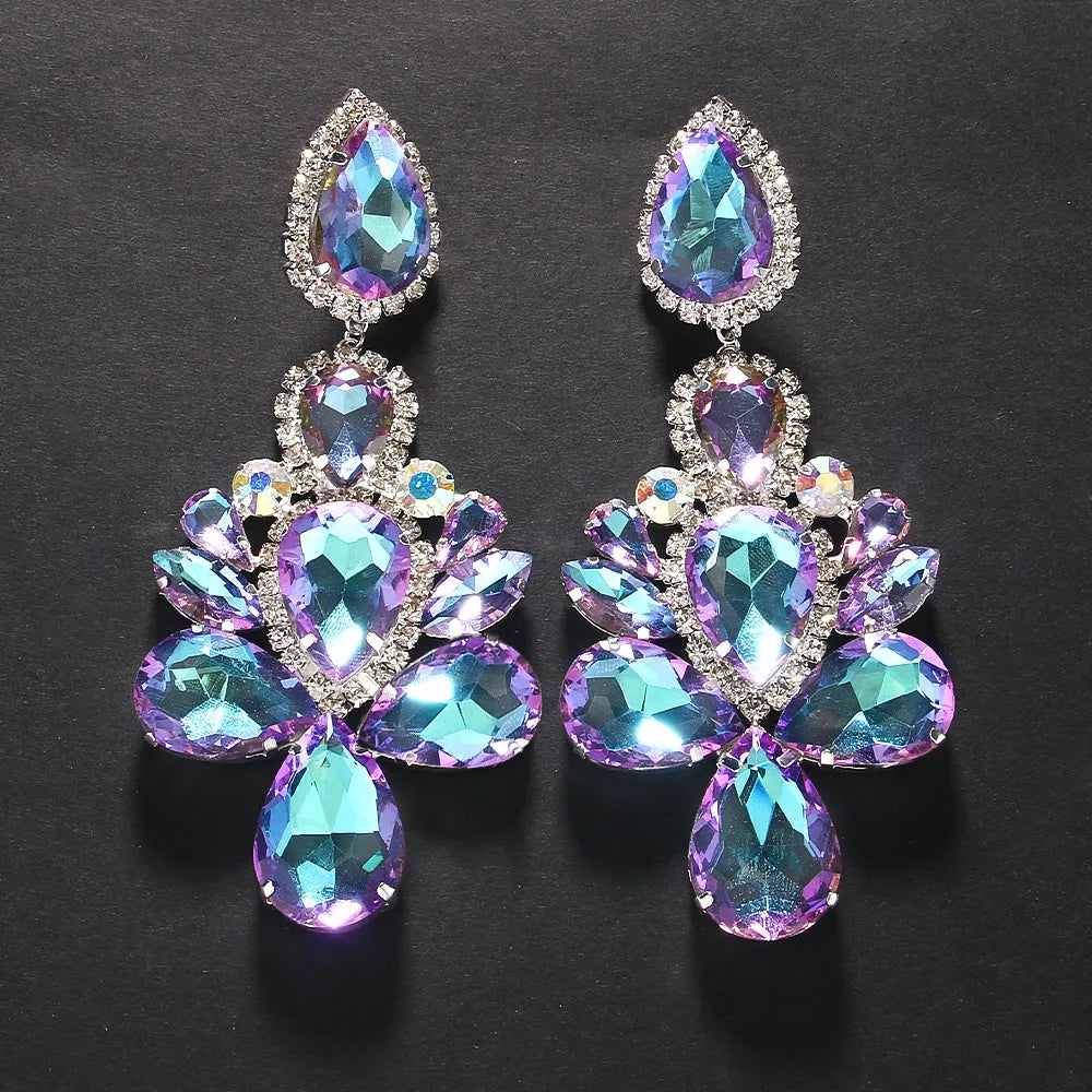 Purple Crystal Full Rhinestone Earrings