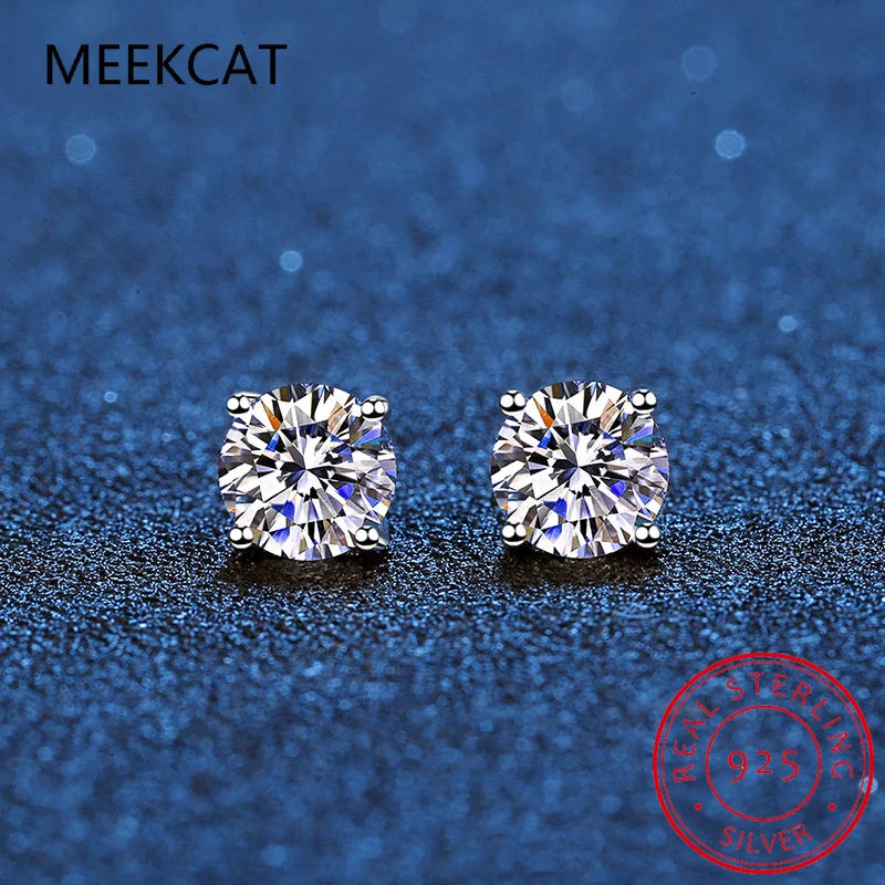 2 Carat 8.0mm D Color Moissanite Stud Earrings For Women Top Quality 100% 925 Sterling Silver Sparkling Wedding Jewelry