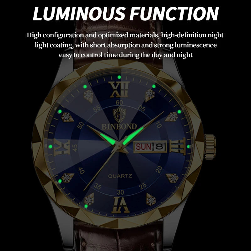 2024 New Luxury Man Wristwatch Waterproof Luminous Date Leather Men's Watches Sports Square Men Watch Casual Quartz Male Clocks