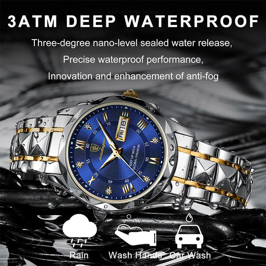 Top Brand Luxury Man Wristwatch Waterproof Luminous Date Week Men Watches Stainless Steel Quartz Men's Watch Male POEDAGAR
