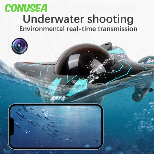6Ch Rc Boat Submarine with Camera Underwater Remote Control Wifi Fpv Remote Control Boats Radio Control Toys for Children Gifts