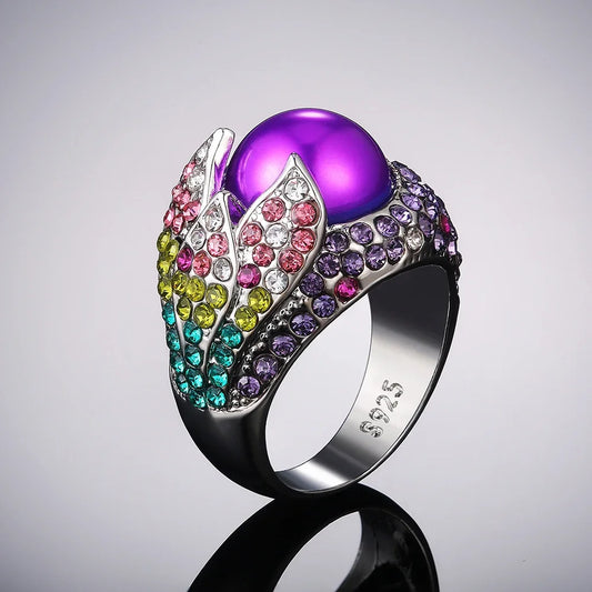 Ring Zircon Violet Gorgeous Colorful Cubic Pearl Rings for Women Dance Party Delicate Gift Ring Lady Fashion Jewelry