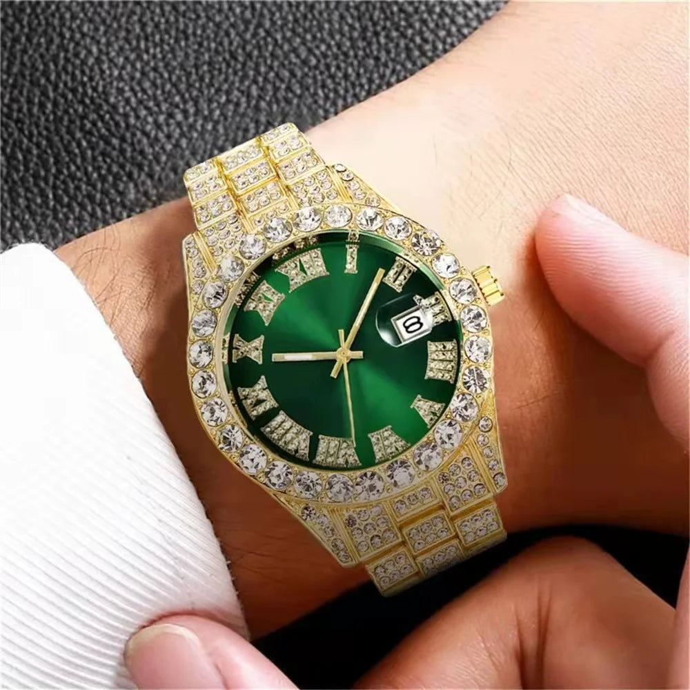High Quality Men's Watch Luxury Fashion High-End diamond steel belt Men's quartz watch Boy business sports clock Retro