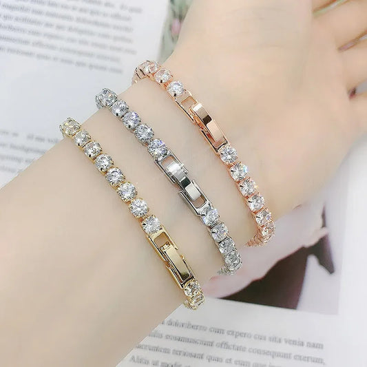 Cubic Bracelet Zirconia Silver Girl Crystal Chain on The Hand Wedding Jewelry Hip Hop Trendy Women's Tennis Teen