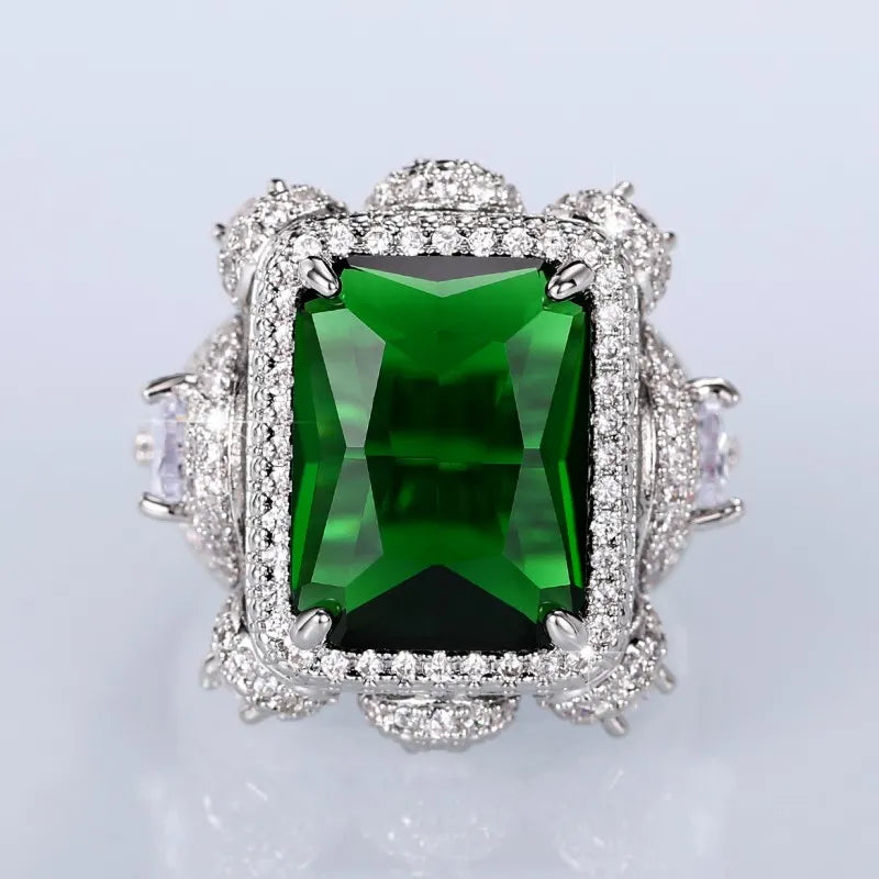 Hyperbole Square Green Cubic Zirconia Rings Women Wedding Anniversary Party Gorgeous Lady's Special-interested Jewelry