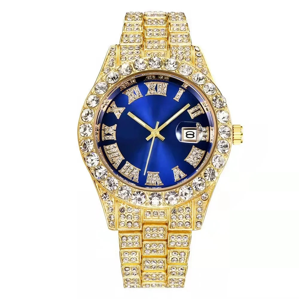 High Quality Men's Watch Luxury Fashion High-End diamond steel belt Men's quartz watch Boy business sports clock Retro