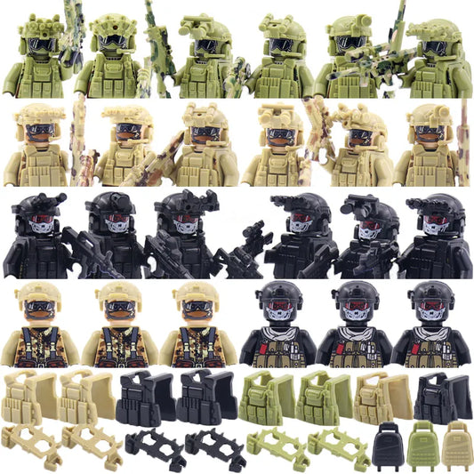 Hot Military Building Blocks Ghost Special Forces Soldiers Figure Bandits Accessories Gun Backpacks Vests Belts Weapons Kids Toy
